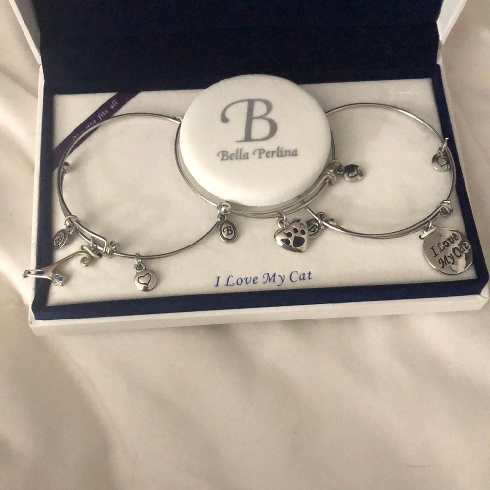 Three piece “I love my cat” bangle  bracelet set